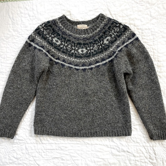 LL Bean Vintage Handknit Wool Alpaca Blend Fair Isle Pullover Sweater Gray Small - Picture 1 of 5